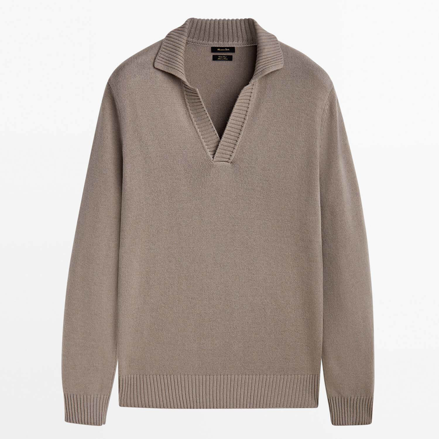 

Кардиган Massimo Dutti Knit With A Polo Collar And Ribbed Trims, коричневый