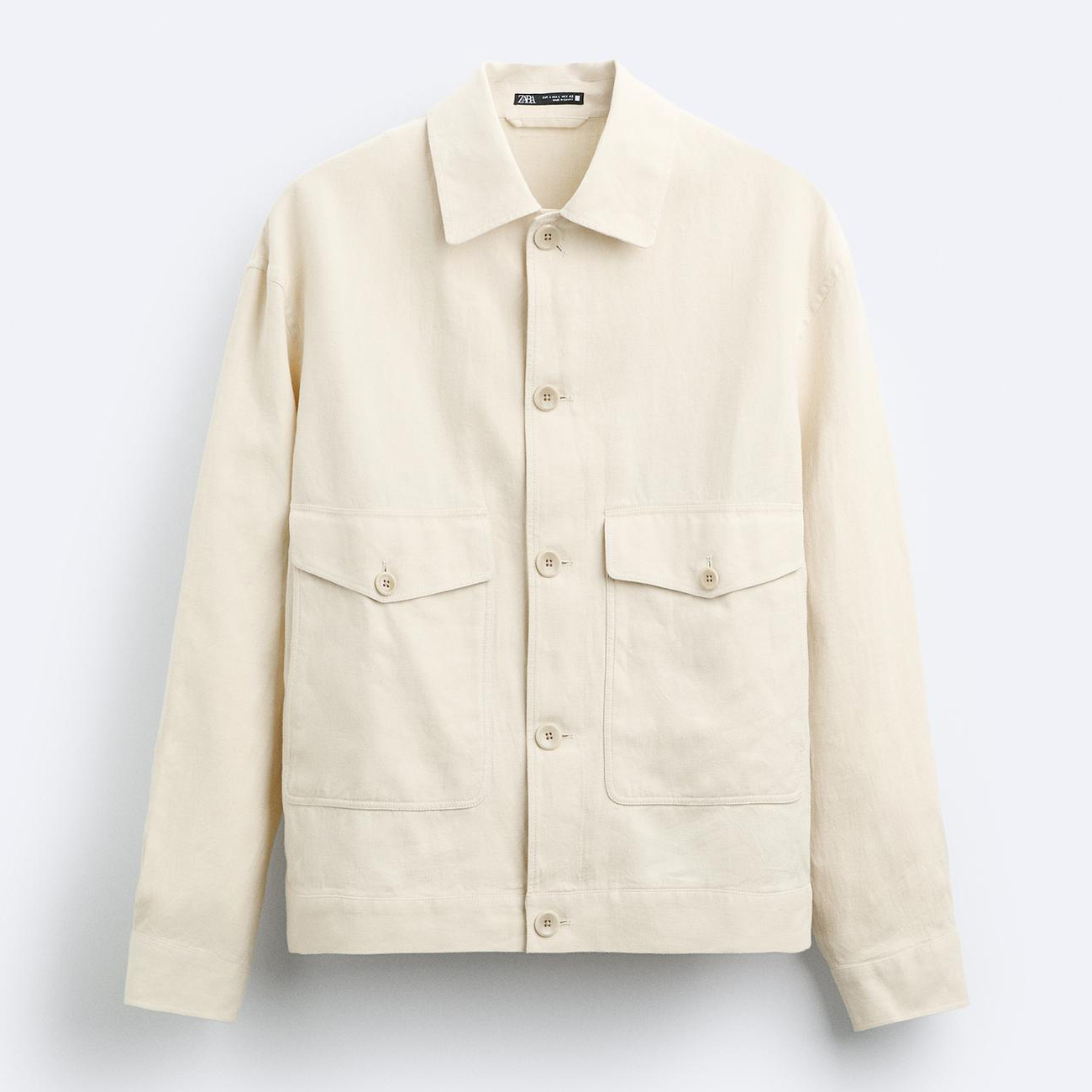 Куртка-рубашка Zara Linen - Cotton, кремово-белый куртка zara cotton linen blend белый