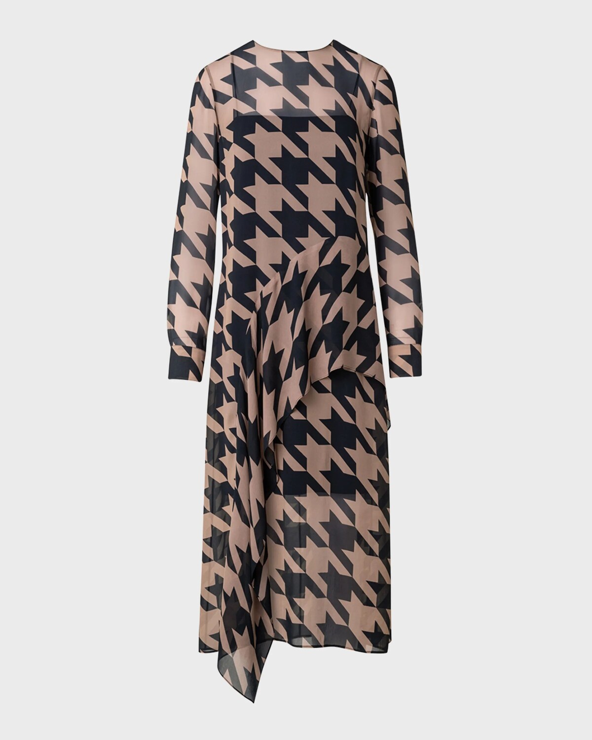 

Полупрозрачное платье макси в клетку с оборками Akris Punto, цвет Beige-Black