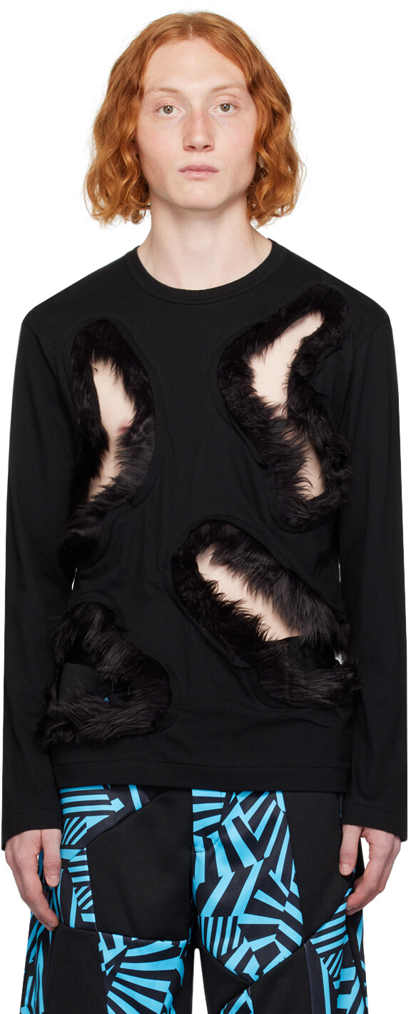 

Черная футболка с длинным рукавом с вырезом Comme des Garçons, Черный