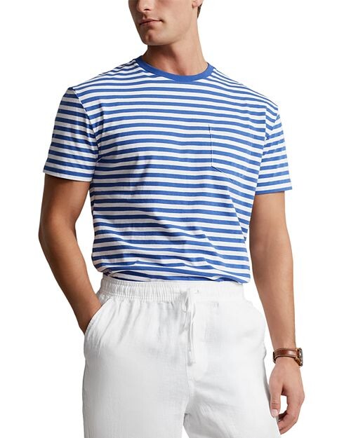 

Классическая футболка с карманами из хлопкового джерси в полоску Polo Ralph Lauren, цвет Blue
