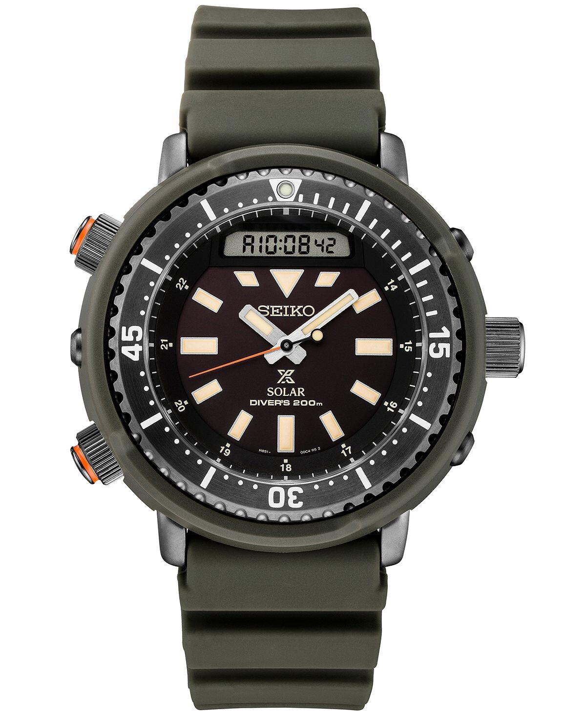 

Мужские аналогово-цифровые часы Prospex Diver Solar с черным каучуковым ремешком, 47,8 мм Seiko