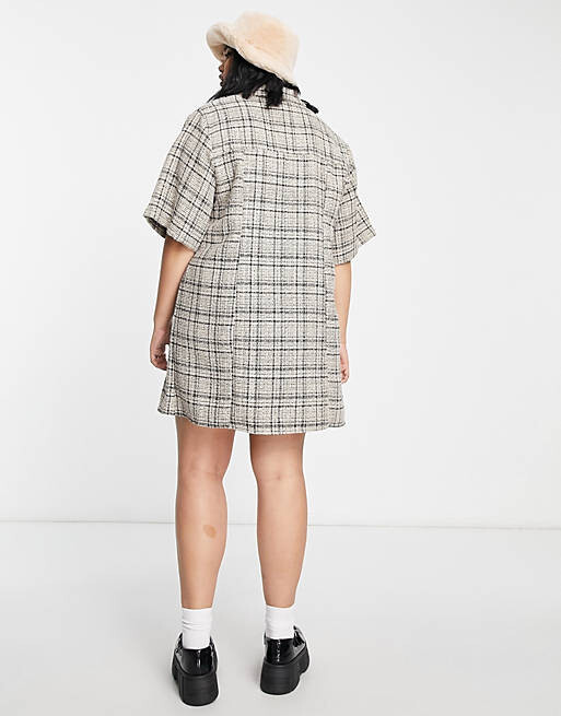 

Платье-рубашка мини в клетку латте ASOS DESIGN Curve