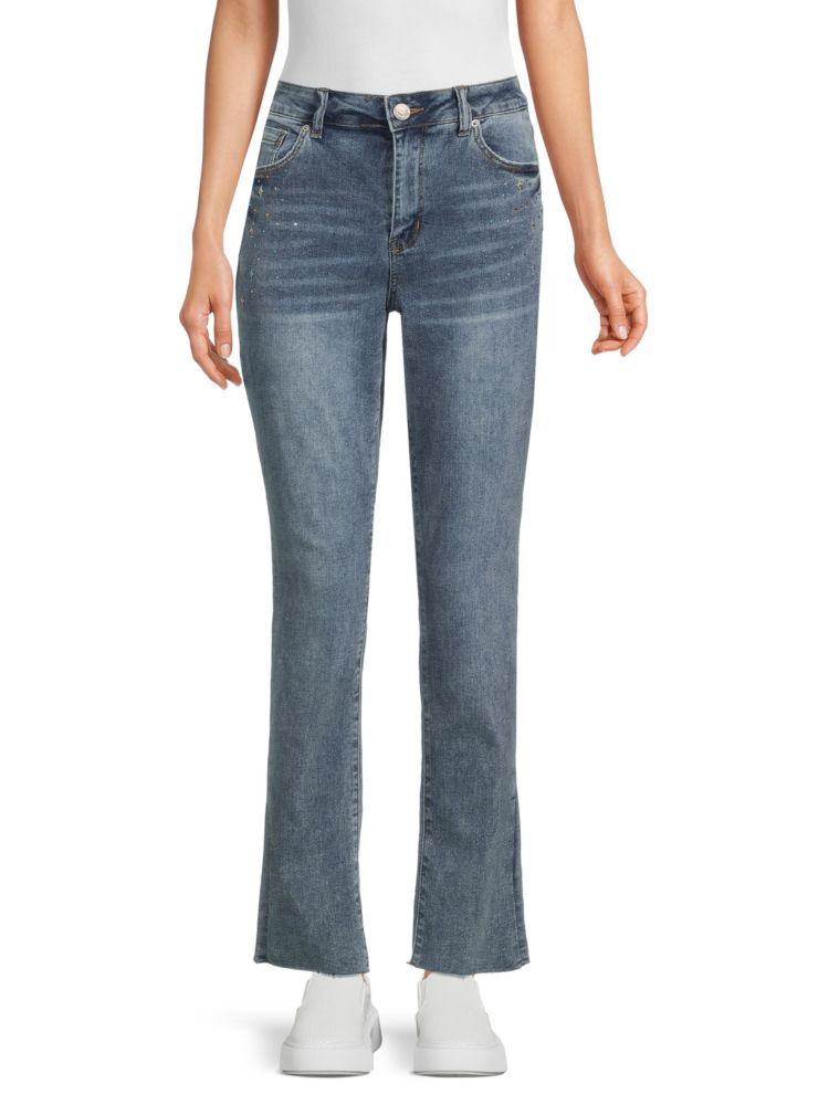 цена Укороченные джинсы с высокой посадкой и украшением Copperflash, синий