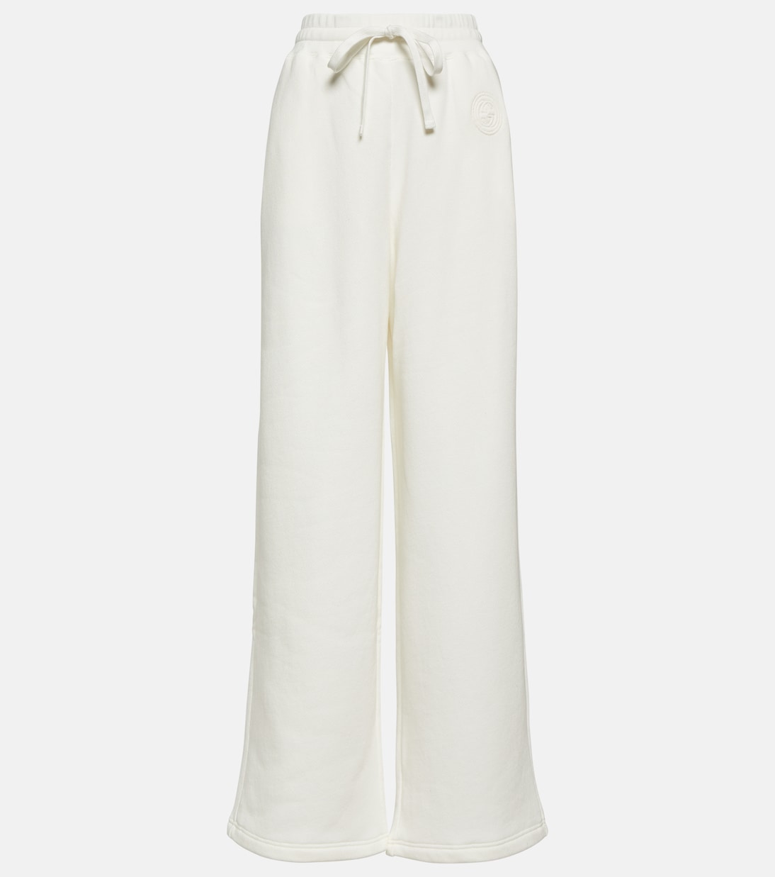 Широкие брюки из хлопкового джерси с переплетением g Gucci, белый черные шлепанцы с переплетением g gucci
