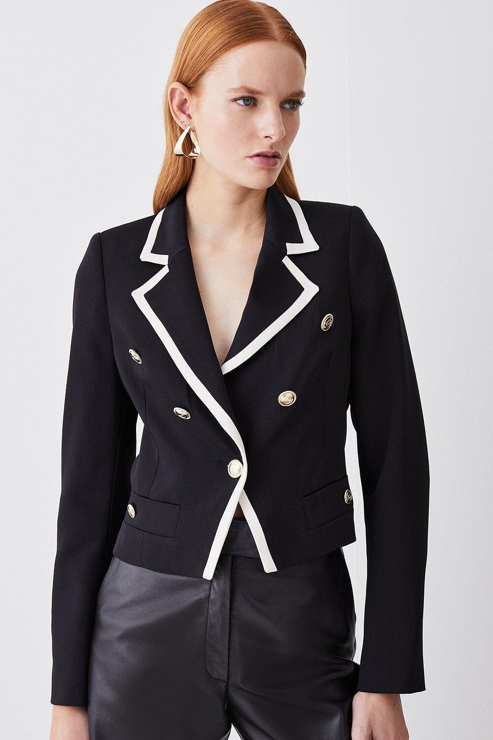

Мягкая укороченная куртка на пуговицах в стиле милитари Karen Millen, черный