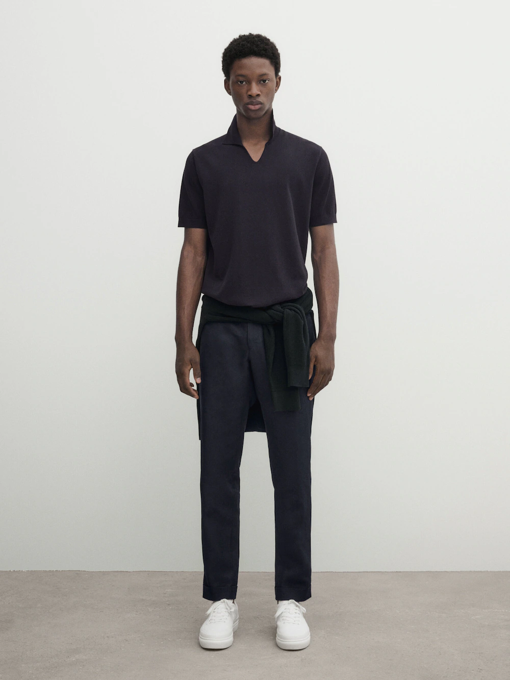 

Свитер поло из трикотажа milano с коротким рукавом Massimo Dutti, синий