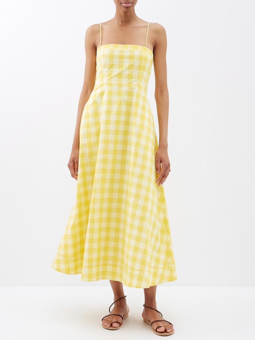 

Платье миди в клетку gingham из смесового хлопка La Ligne, желтый