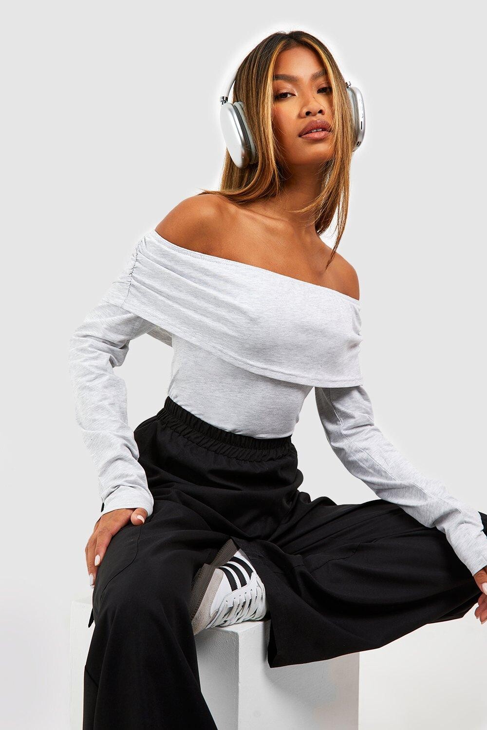 

Базовое боди из хлопкового бардо Boohoo, серый