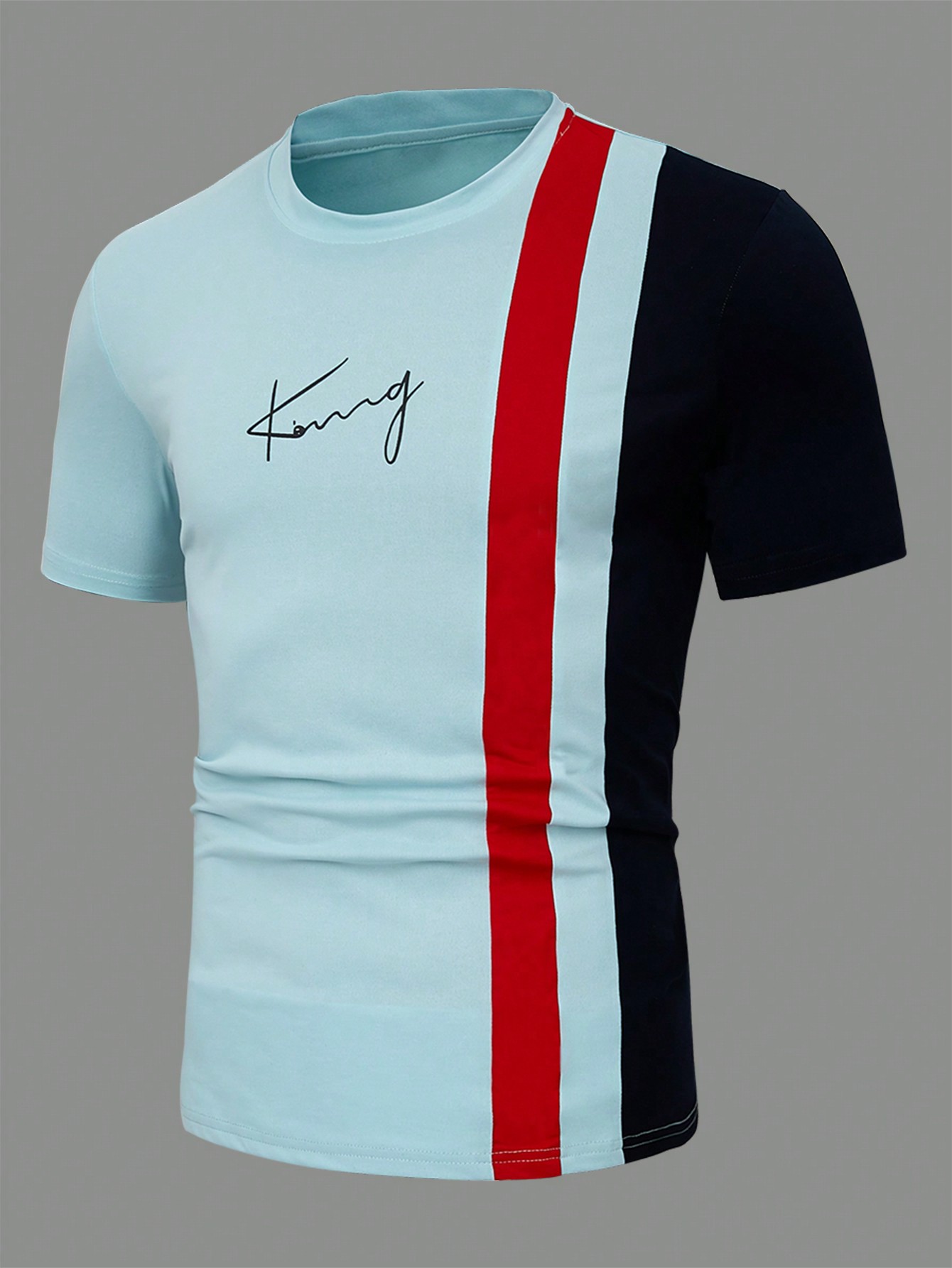 Мужская футболка Manfinity Homme в полоску с круглым вырезом и короткими рукавами с буквенным принтом, многоцветный