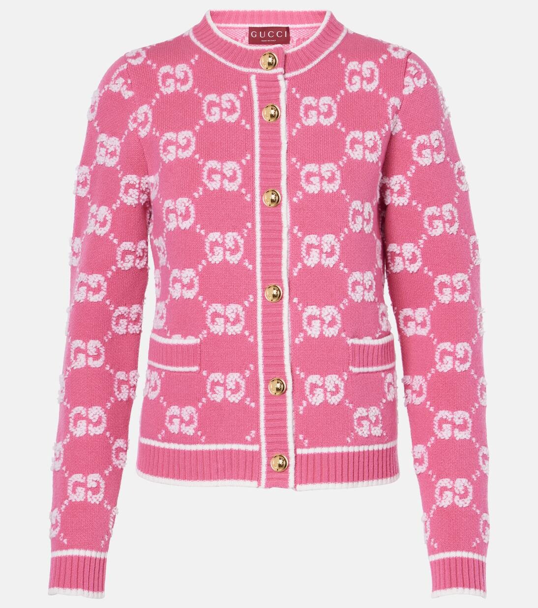 

Жаккардовый кардиган из шерсти и букле с узором GG Gucci, цвет baloon pink