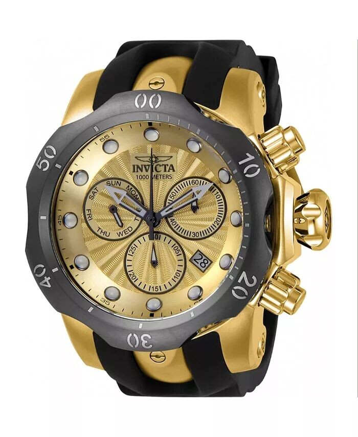 

Мужские часы 24258 Venom Quartz Chronograph с золотым циферблатом Invicta, черный