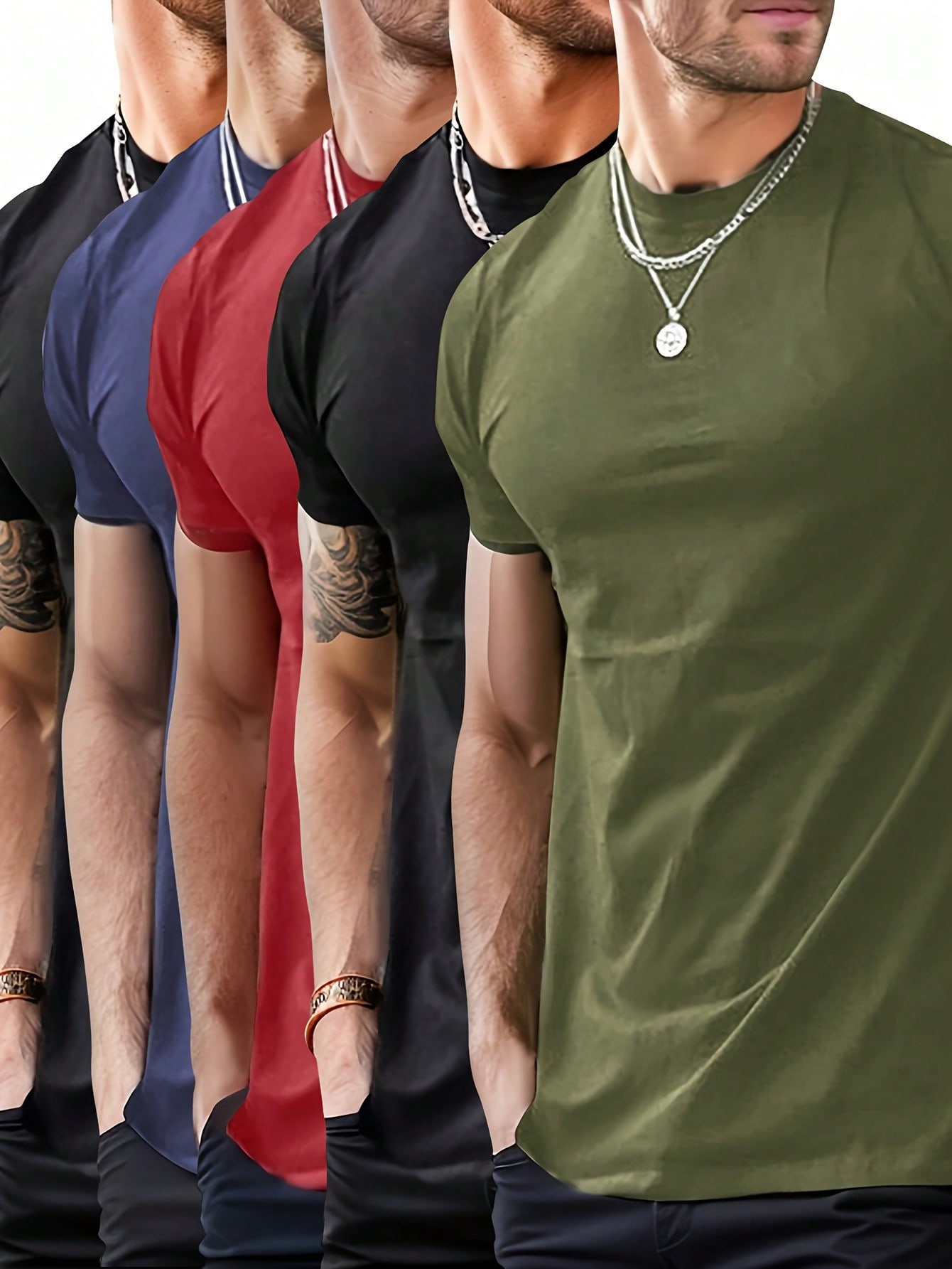 цена 5 шт./компл. мужские летние модные повседневные однотонные базовые футболки с короткими рукавами для повседневной одежды, многоцветный