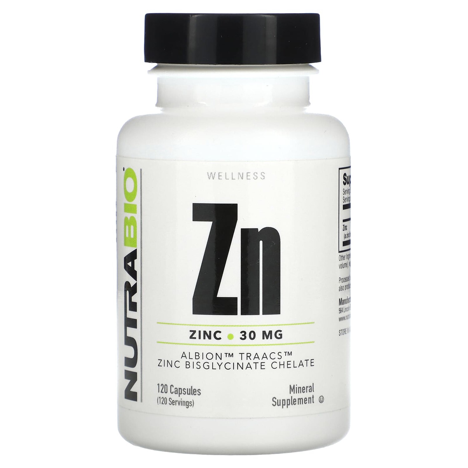 

Zn, цинк, 30 мг, 120 капсул, NutraBio