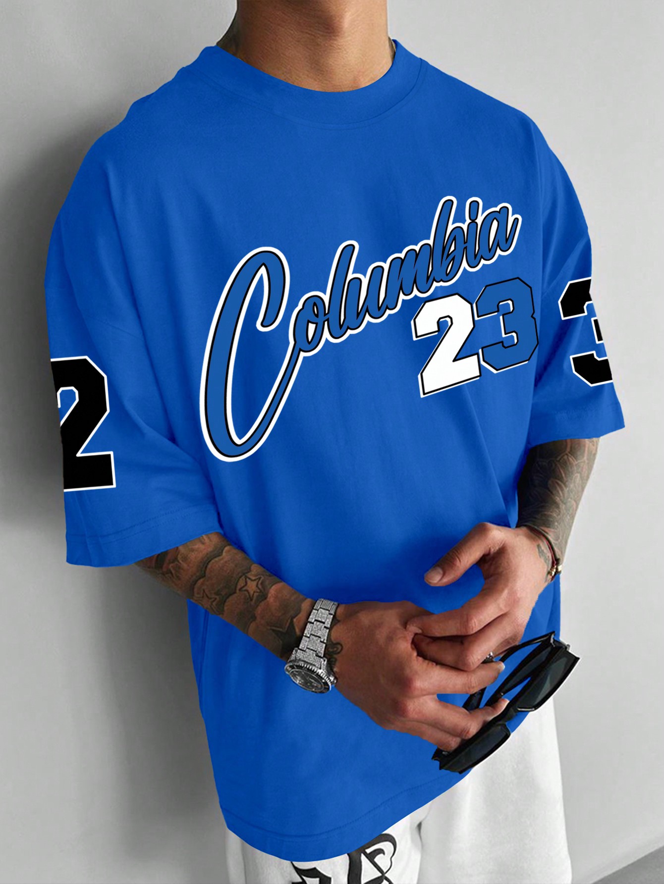 Мужская футболка большого размера с заниженными плечами и короткими рукавами Manfinity Sporsity с буквенным принтом, синий