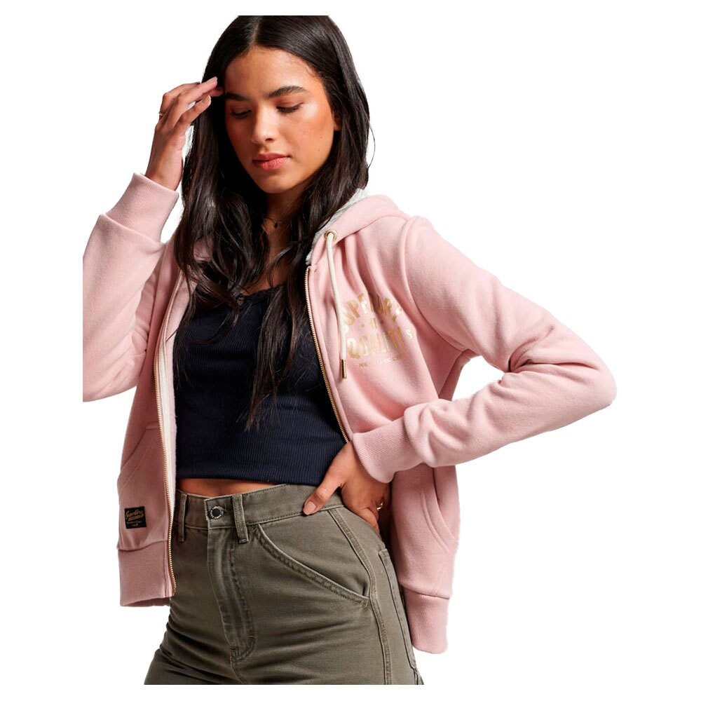 

Толстовка Superdry Luxe Metallic Logo Full Zip, розовый