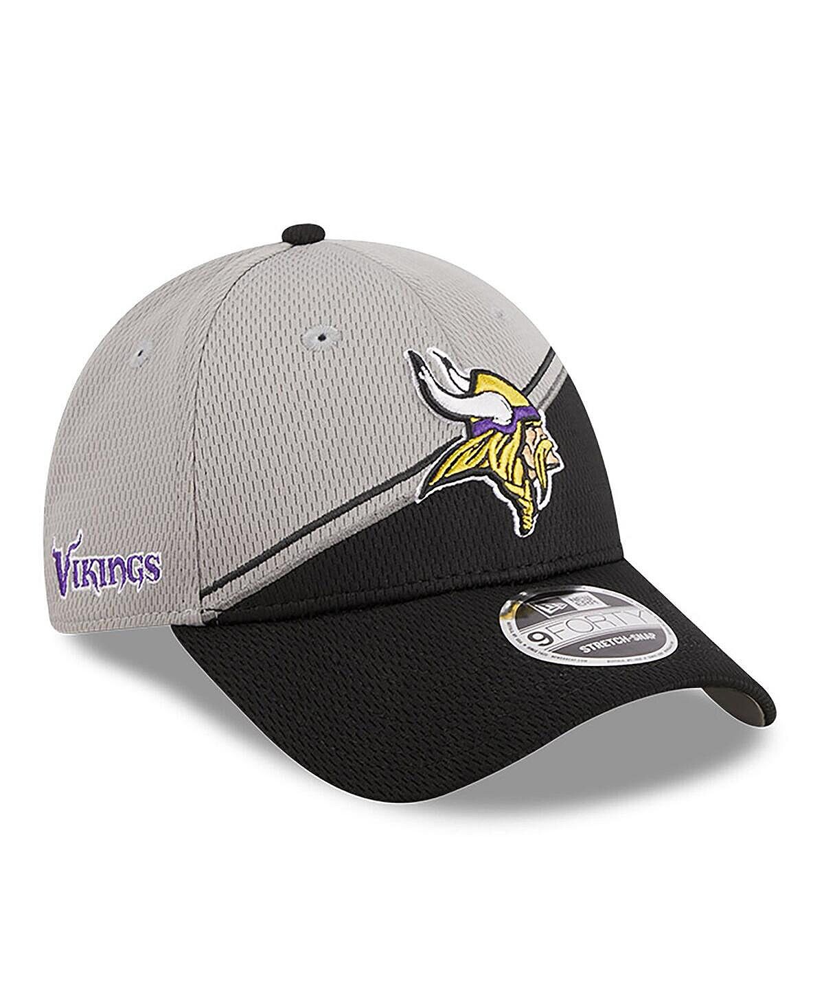

Мужская серо-черная регулируемая кепка Minnesota Vikings 2023 Sideline 9FORTY New Era