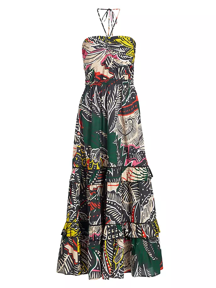Хлопковое платье макси с абстрактным принтом June Figue, черный