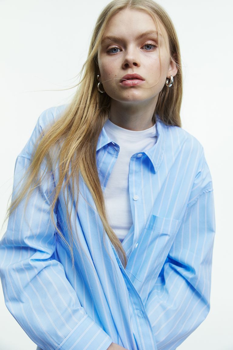 Хлопковая блузка оверсайз H&M, синий