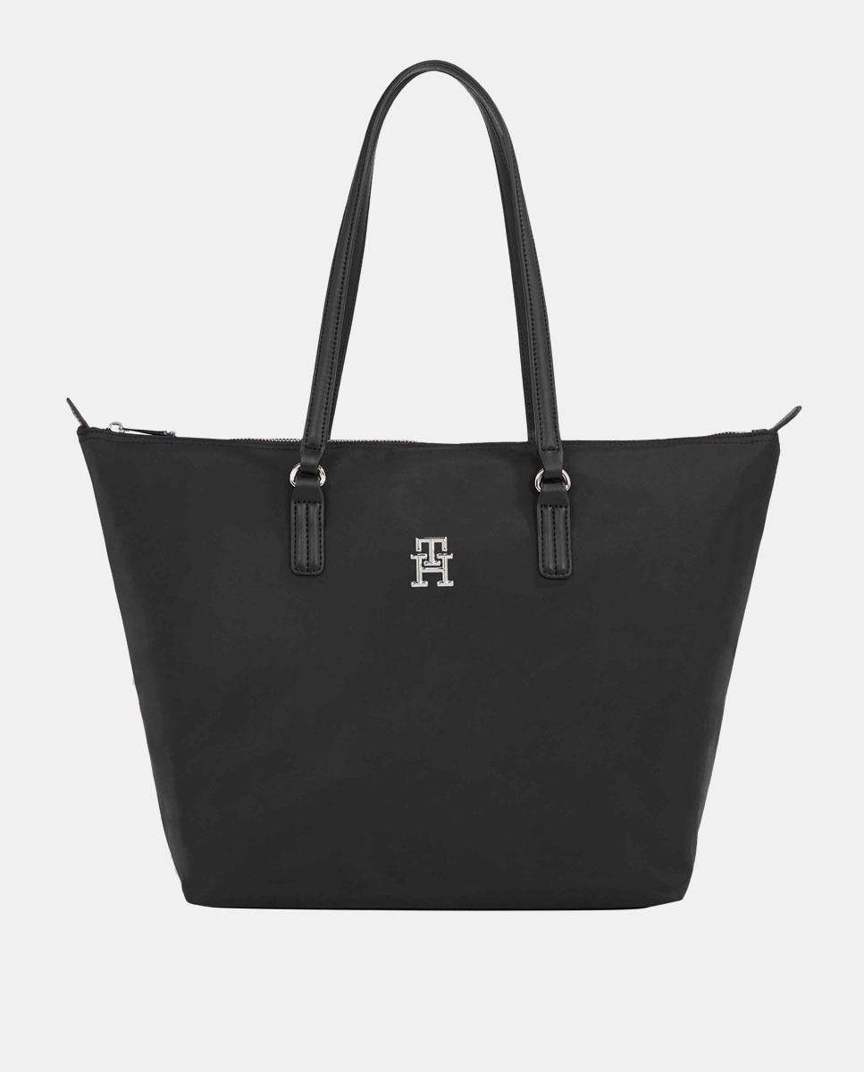 цена Черная сумка-тоут из переработанной ткани с логотипом TH и молнией Tommy Hilfiger, черный