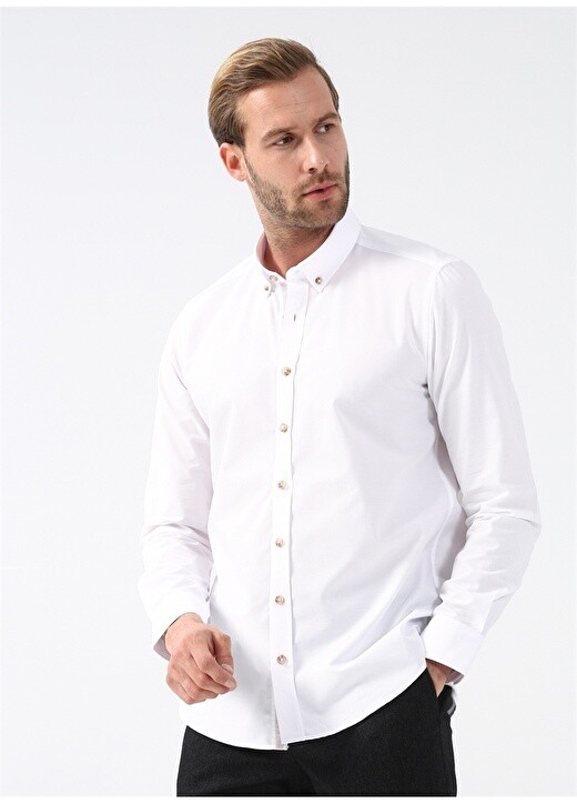 

Slim Fit Бело-бежевая мужская рубашка Altınyıldız Classic