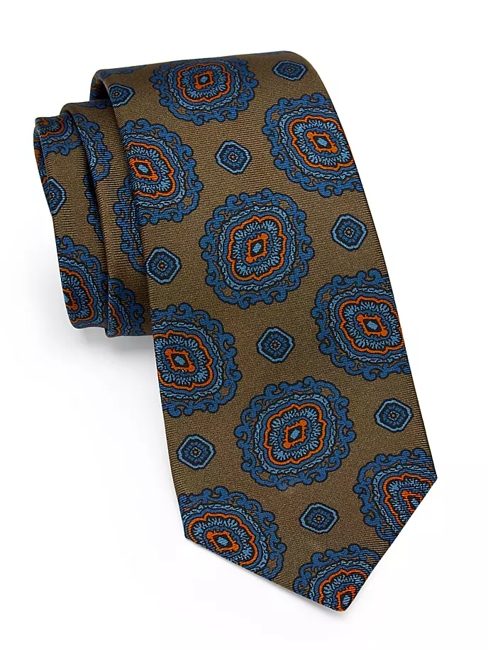 

Шелковый галстук с медальоном Kiton, зеленый