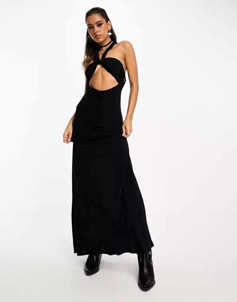 

Черное летнее платье макси с вырезами ASOS