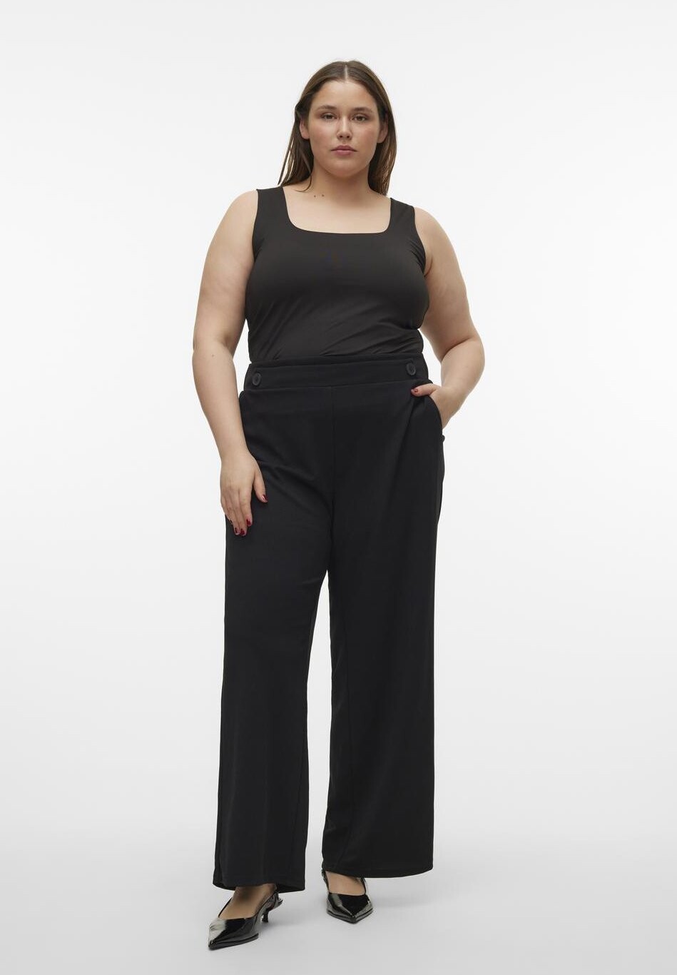 Брюки из ткани VMCLIVA WIDE Vero Moda Curve, черный