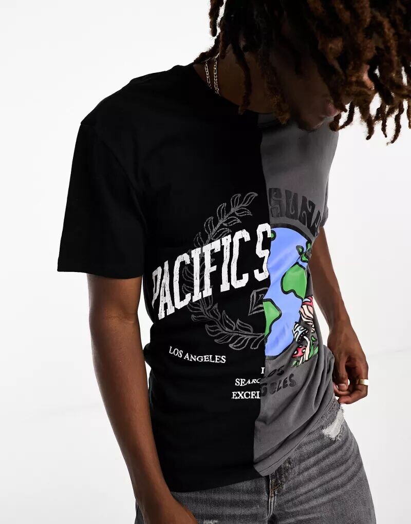 

Черно-серая футболка Pacsun с копией и вставкой