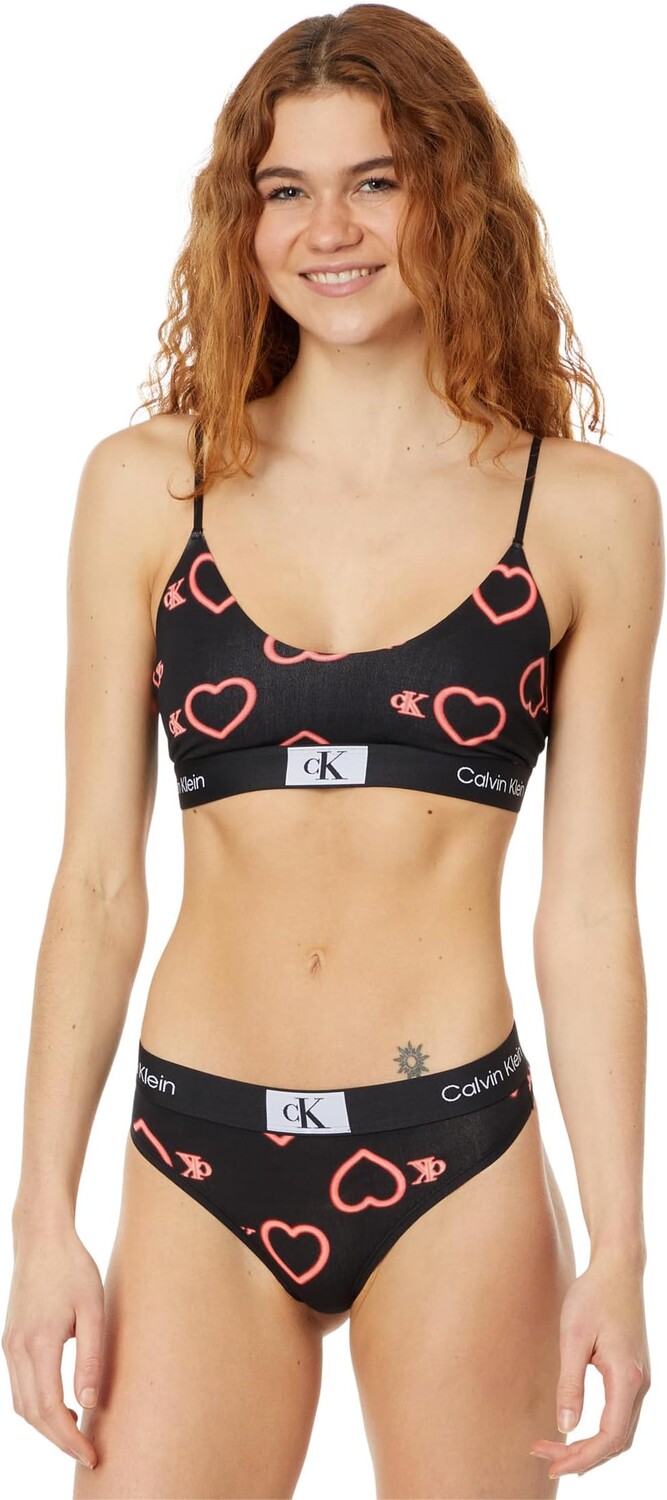 

Хлопковый бюстгальтер без подкладки 1996 года Calvin Klein Underwear, цвет Neon Hearts/Black