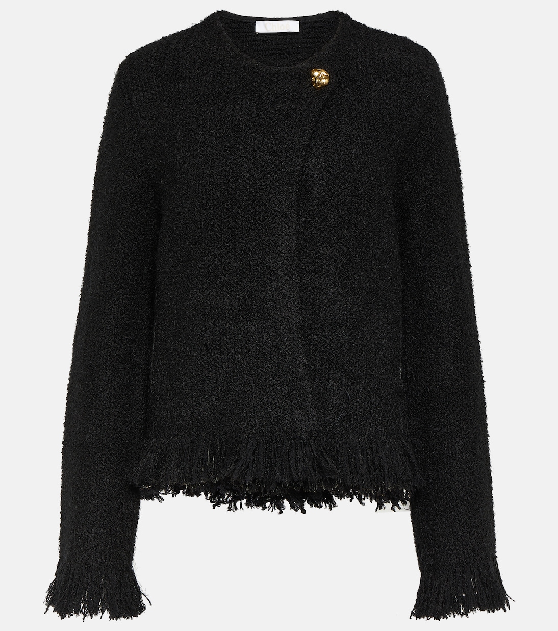 цена Твидовый пиджак из смесовой шерсти Chloé, черный