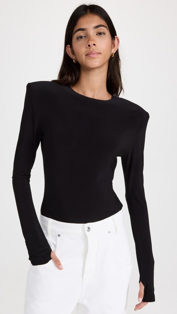 

Топ Norma Kamali Shoulder Pad Long Sleeve Crew, черный