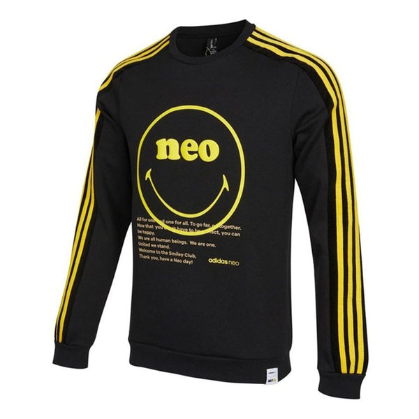 цена Толстовка Men's adidas neo Smly Swt Smiling Face Printing Knit Round Neck Pullover Black, черный