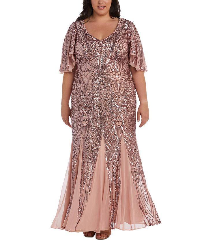 Вечернее платье размера плюс с пайетками и развевающимися рукавами-годе Nightway R & M Richards, фиолетовый