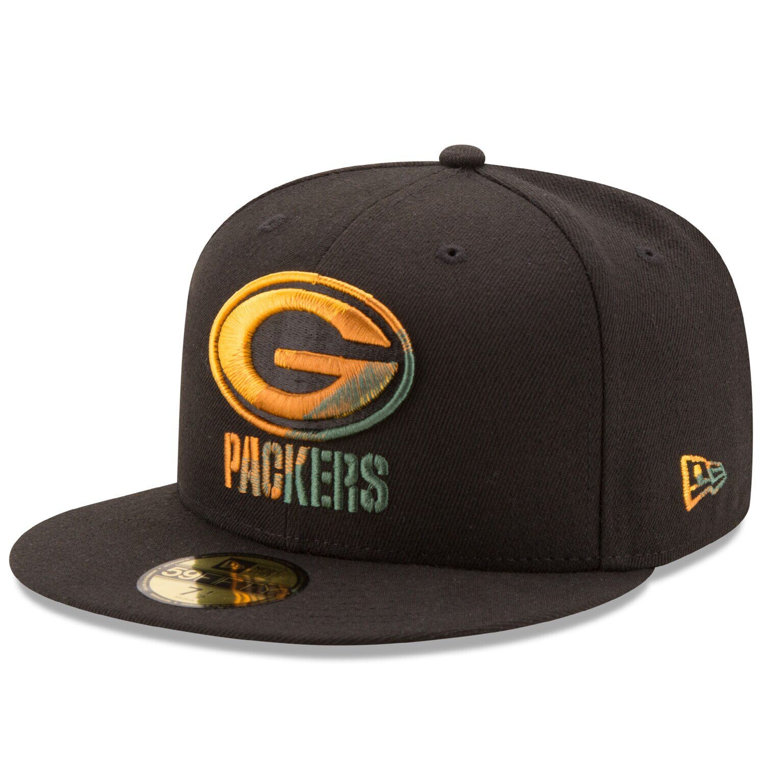 

Мужская облегающая шляпа New Era Black Green Bay Packers Color Dim 59FIFTY