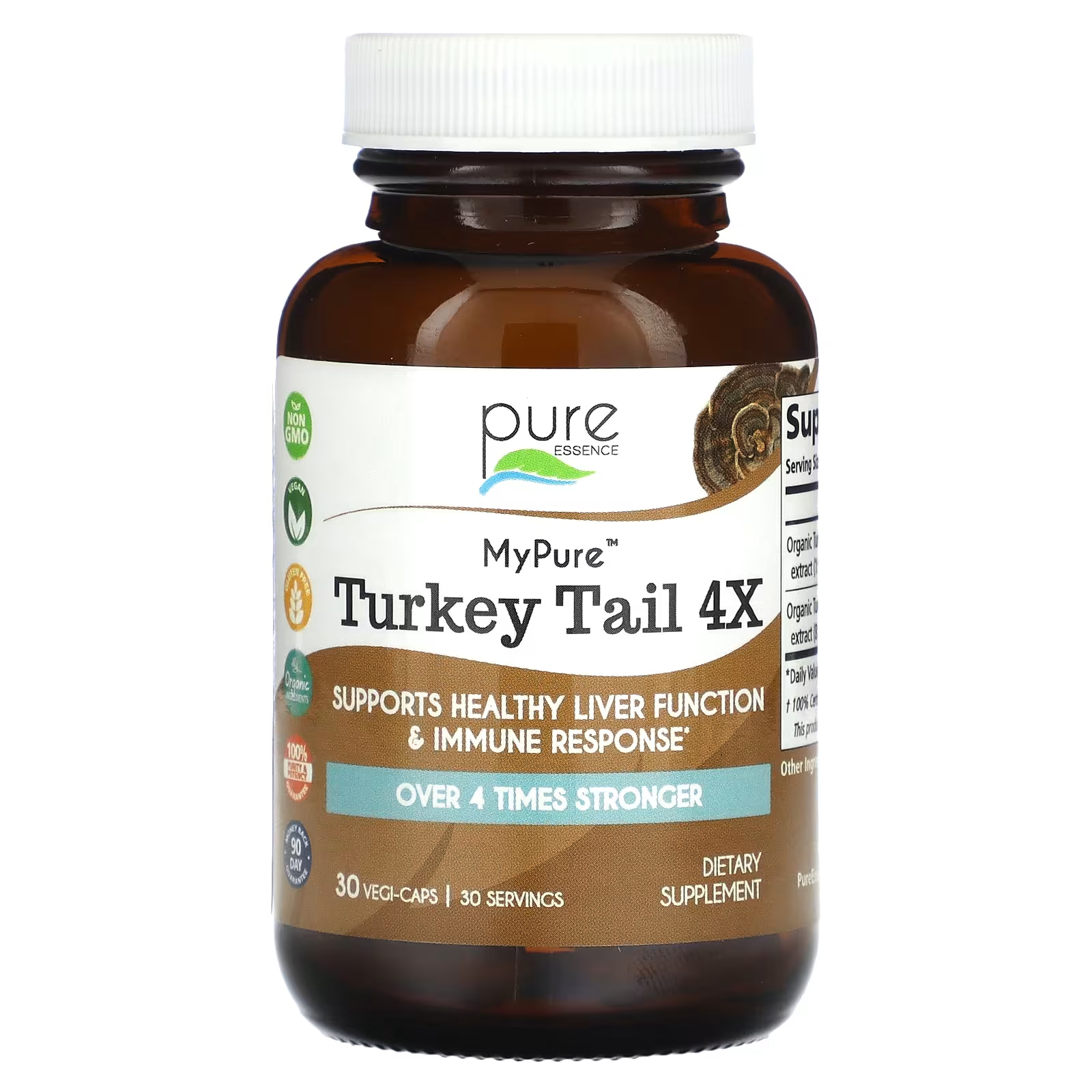 цена Пищевая добавка Pure Essence MyPure Turkey Tail 4X без глютеном, 30 растительных капсул