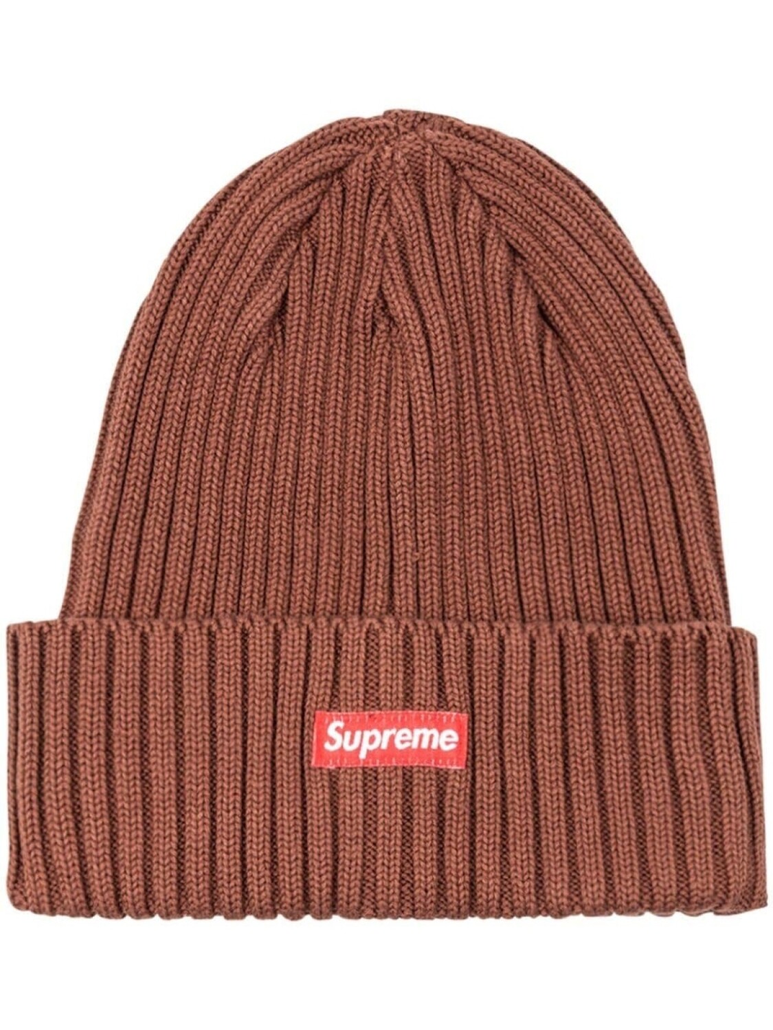 

Шапка бини в рубчик с логотипом Supreme, коричневый