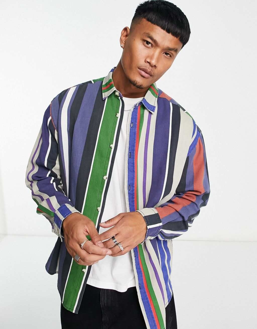 

Рубашка оверсайз в винтажном стиле в полоску из твила в стиле 90-х ASOS DESIGN