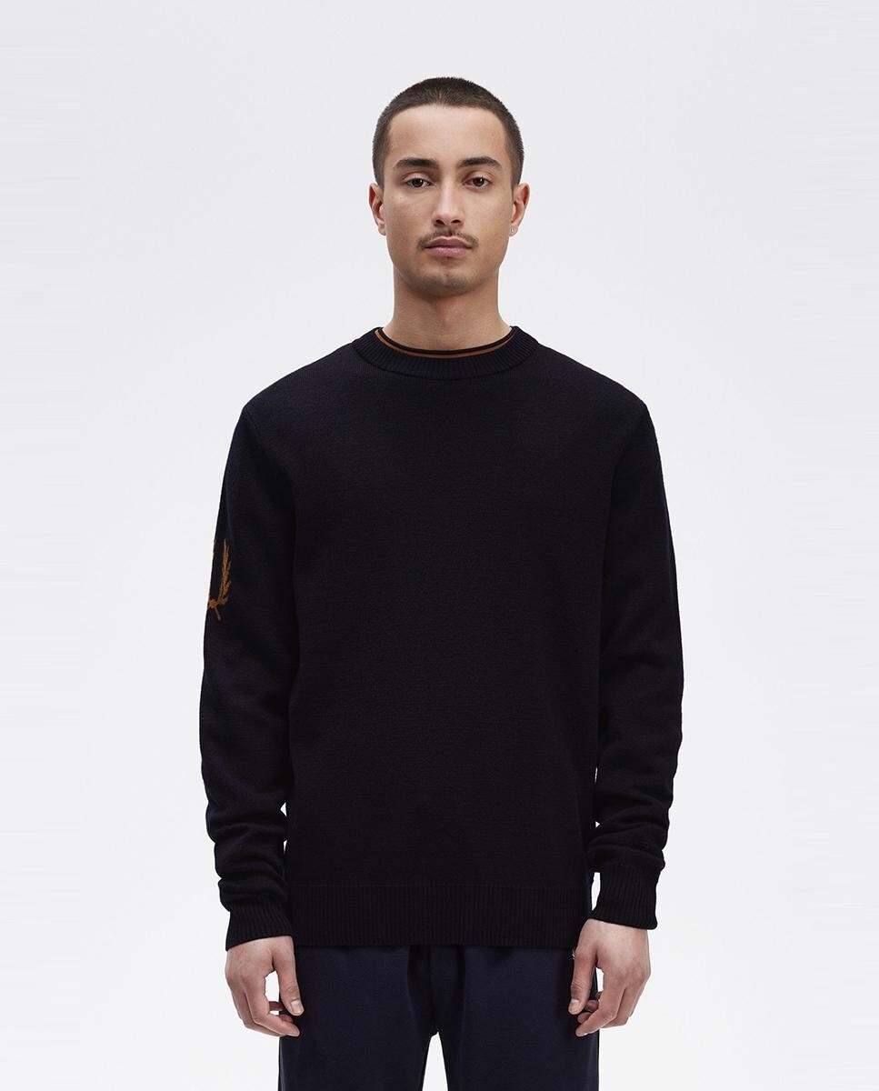

Однотонный мужской свитер с круглым вырезом Fred Perry, темно-синий