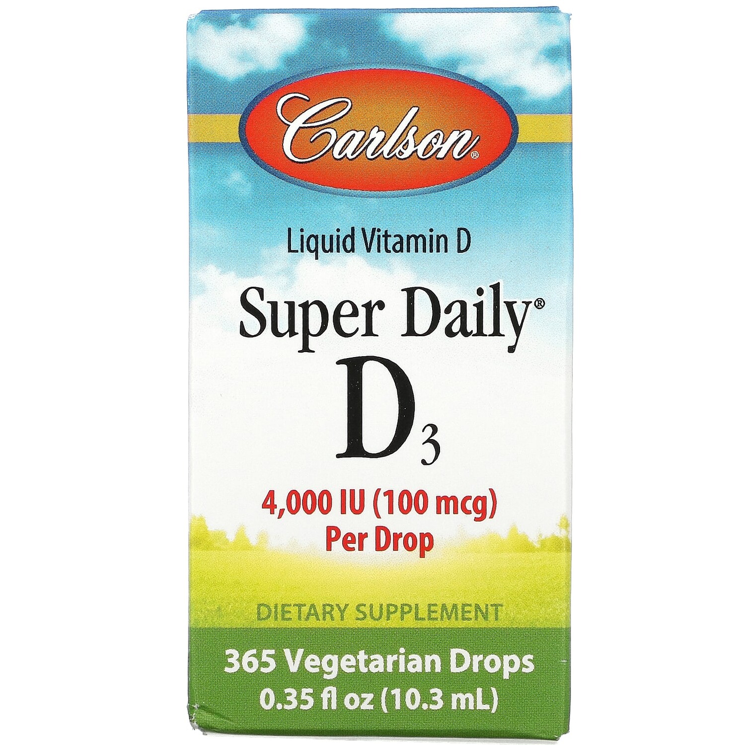 

Super Daily D3, 100 мкг (4000 МЕ), 10,3 мл (0,35 жидк. Унции), Carlson