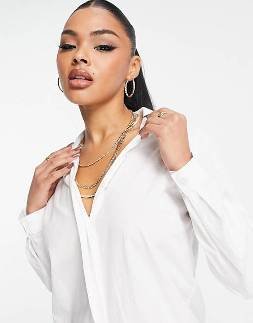 

Белое хлопковое платье-рубашка мини ASOS DESIGN, Белый