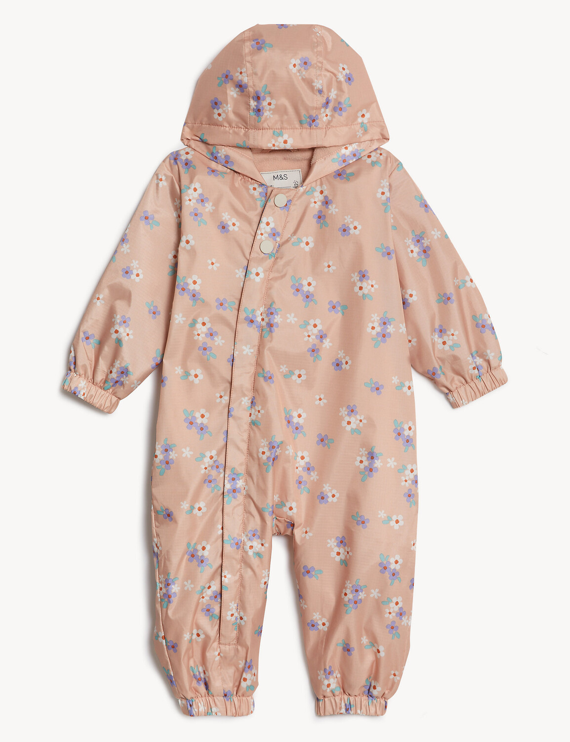 

Костюм-лужа с капюшоном и цветочным принтом (0–3 года) Marks & Spencer, розовый микс