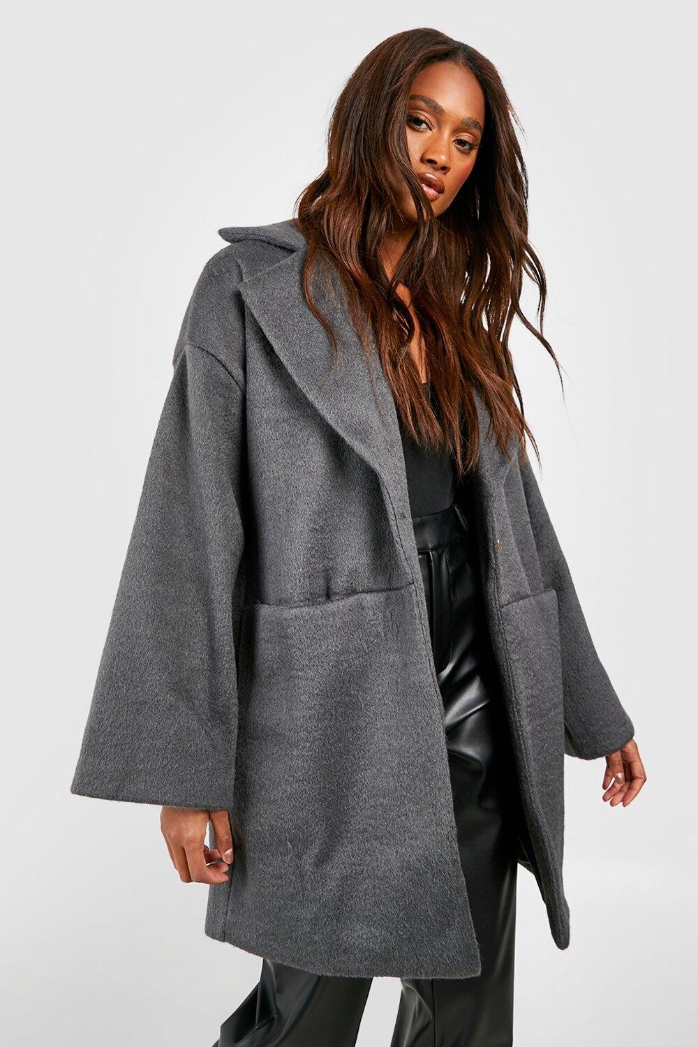 

Пальто из шерсти роскошного текстурирования Boohoo, серый