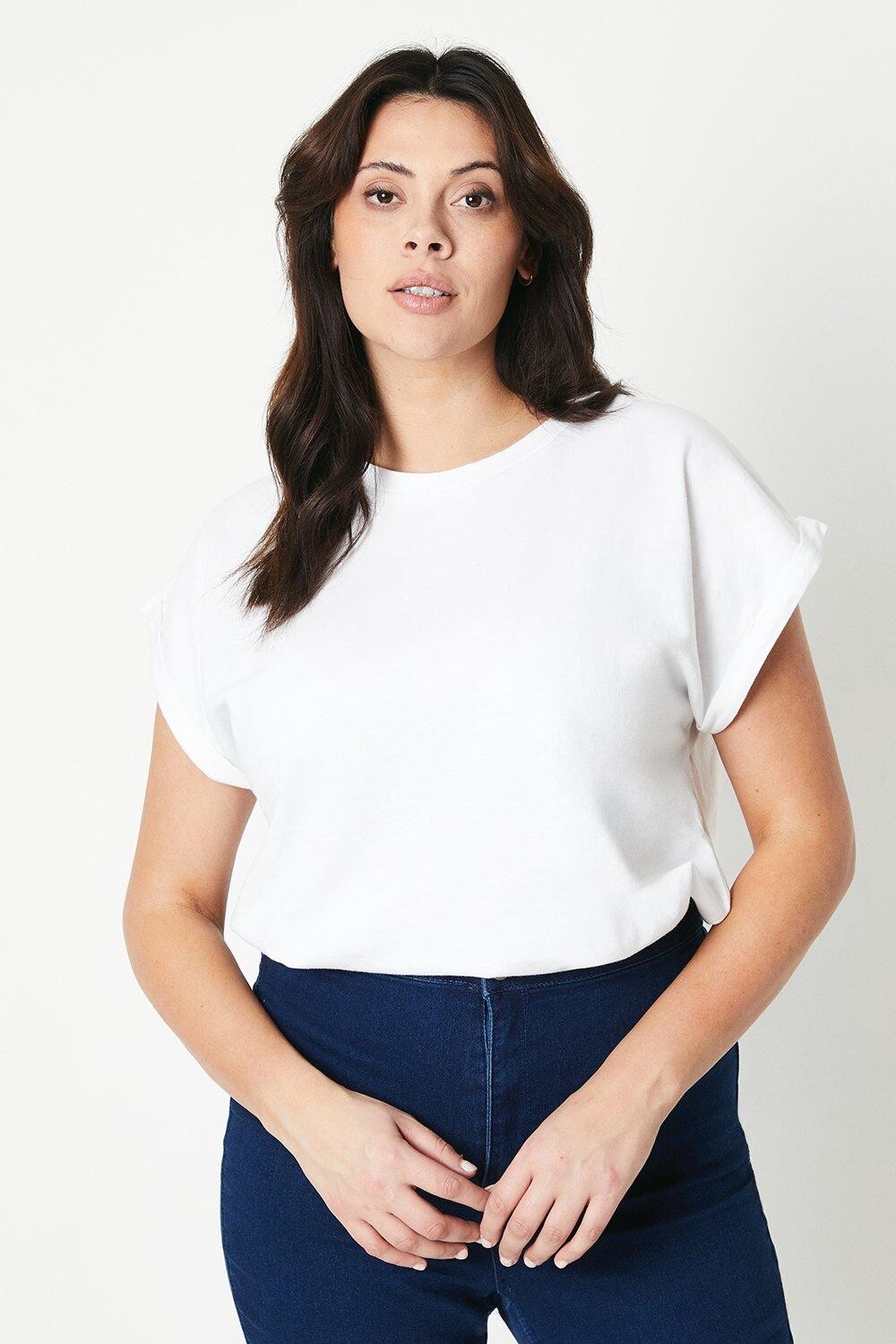 

Хлопковая футболка Curve с рулонными рукавами Dorothy Perkins, белый
