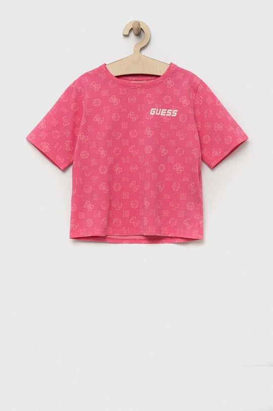 

Детская хлопковая футболка Guess, розовый