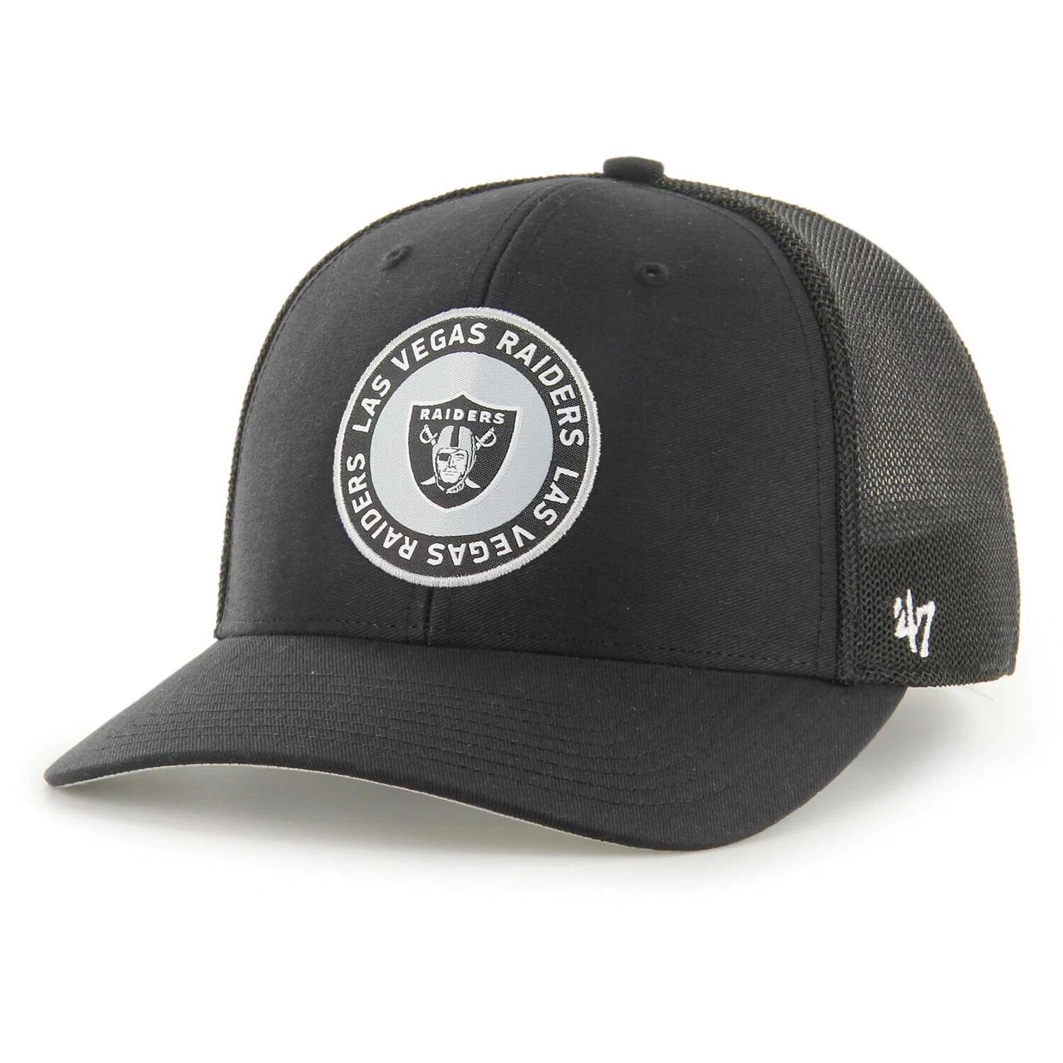 

Черная мужская бейсболка Las Vegas Raiders '47 представляет гибкую кепку