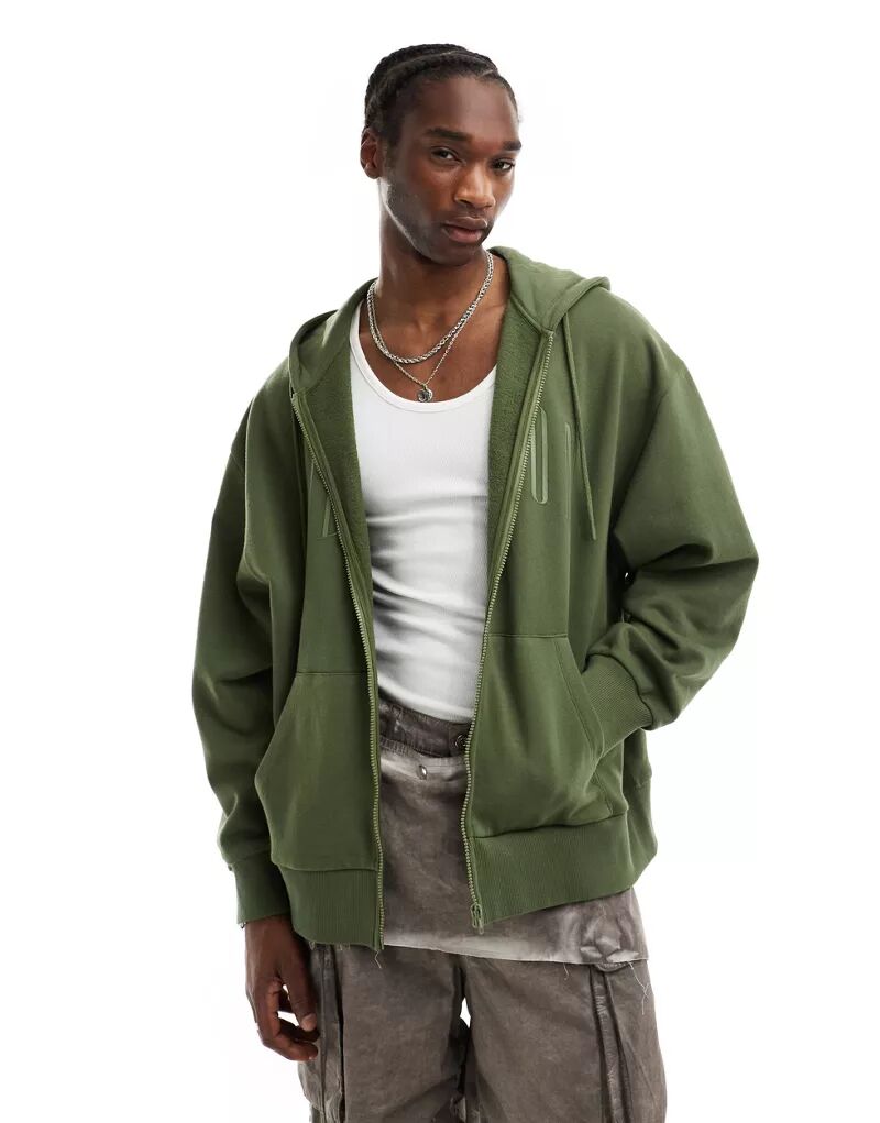 Зеленая куртка COLLUSION с капюшоном, логотипом и молнией во всю длину