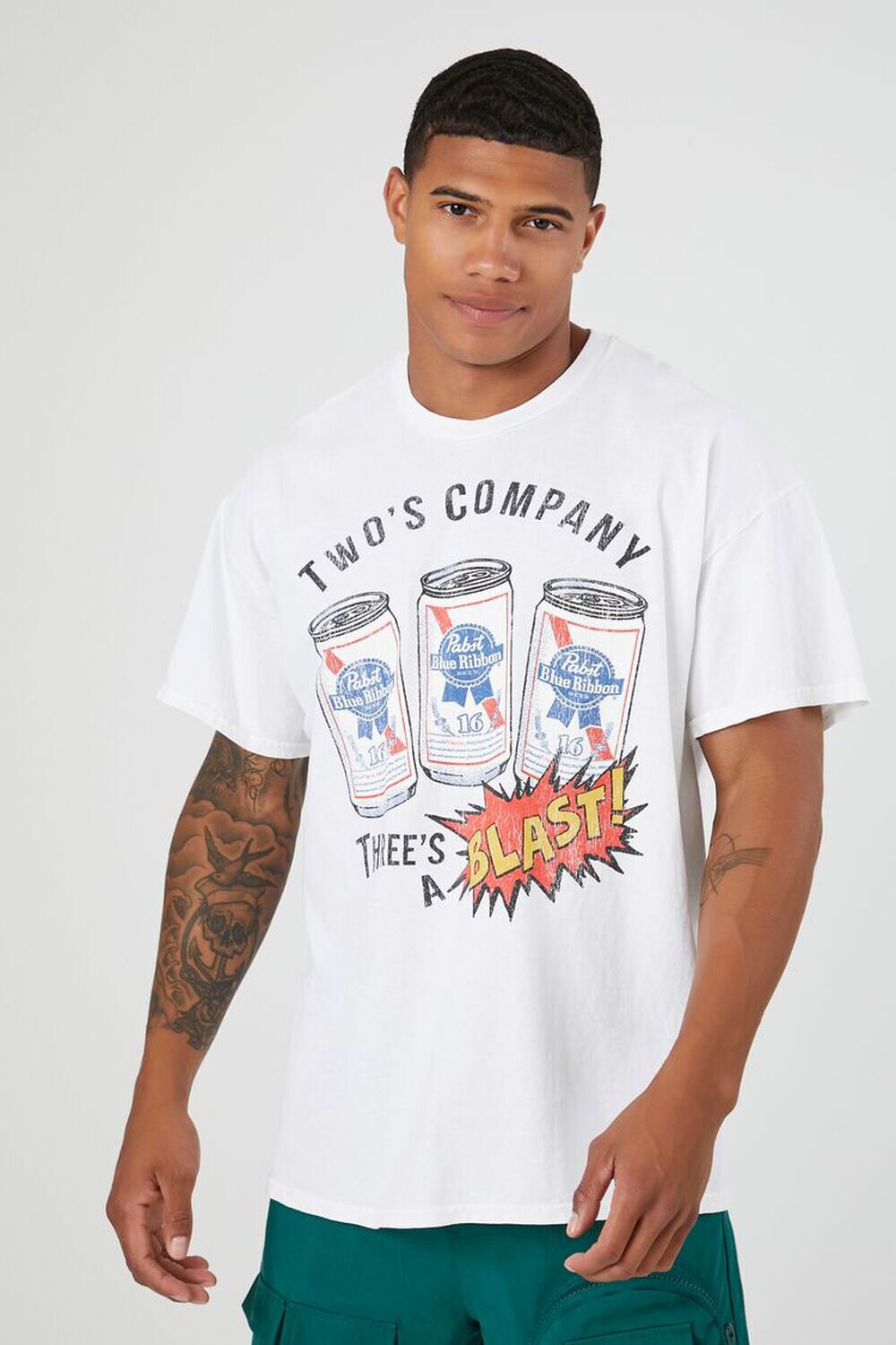

Футболка Pabst с синей лентой и рисунком Forever 21, белый