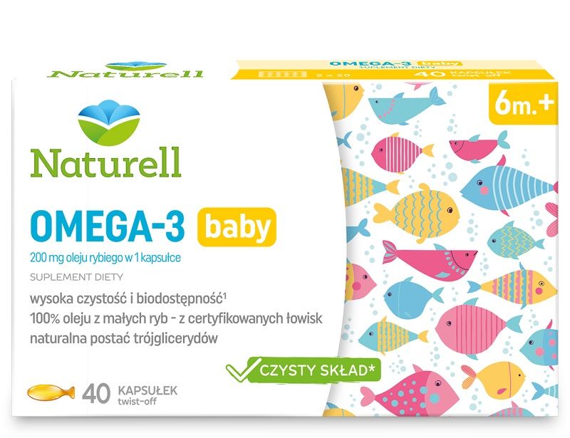 Жирные кислоты омега-3 для детей Naturell Omega 3 Baby Kapsułki Twist-Off, 40 шт некст таблетки 400 мг 200 мг 10 шт