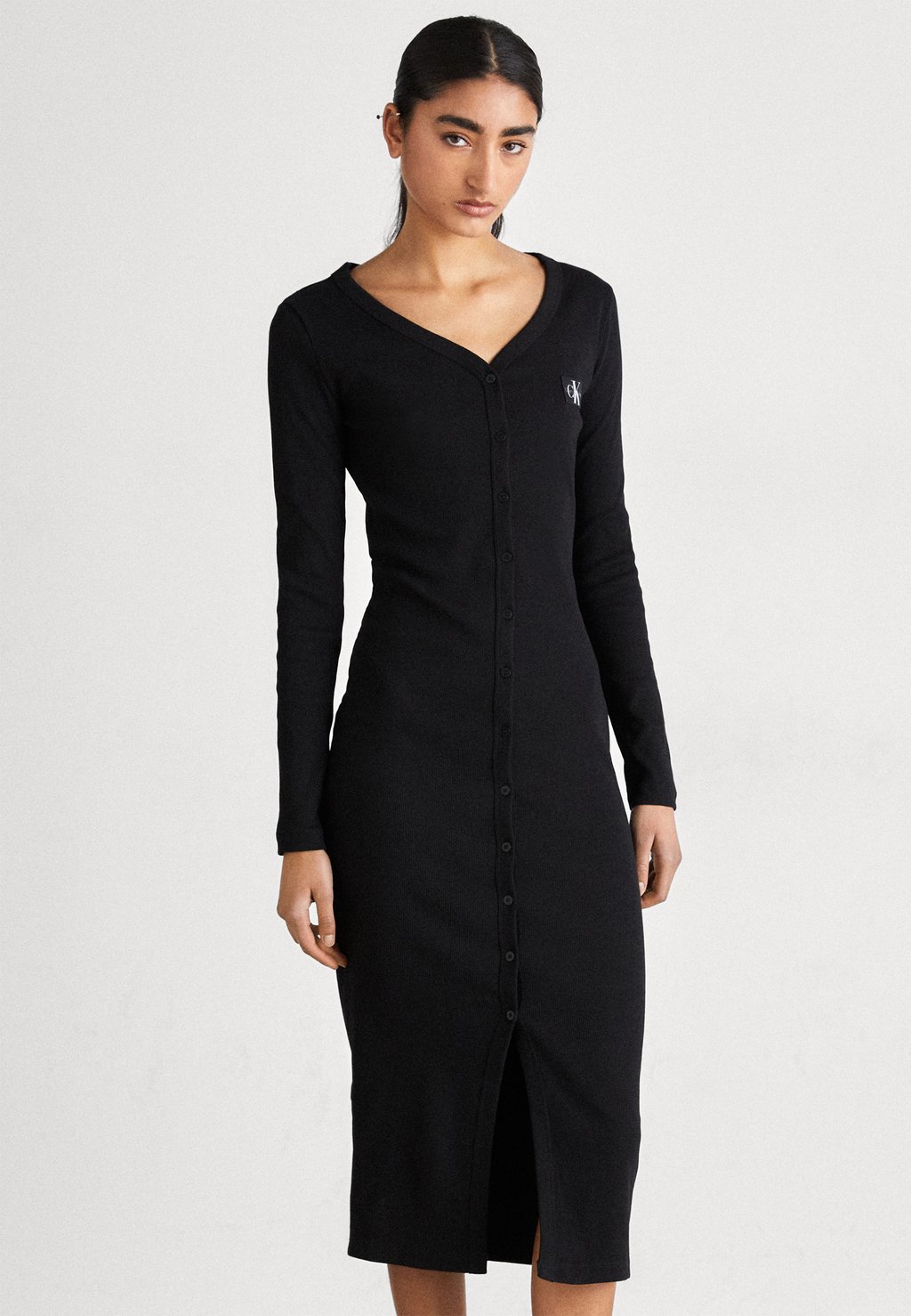 Трикотажное платье LABEL LONG SLEEVE DRESS Calvin Klein Jeans, черный